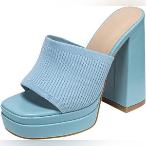 SHEIN Light Blue Chunky Heel Mules